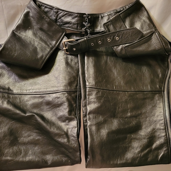 Vintage Leather Riding Motorcycle Chaps Black Woman Size Medium